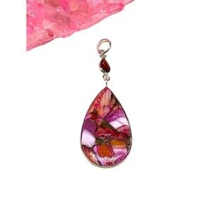 Kingman Pink Dahlia Turquoise Garnet Necklace Pendant Solid 925 Sterling Silver